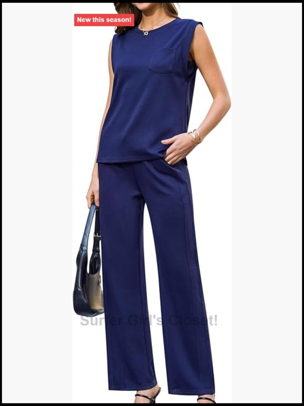 2 Piece Lounge Set with Pockets Sleeveless Top Straight Leg Pants
